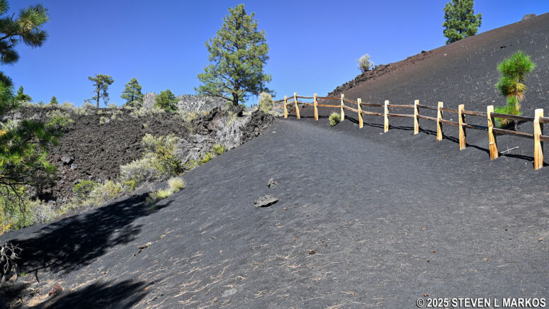 Uphill hike along the base of Sunset Crater on the Lava Flow Trail, Sunset Crater Volcano National Monument