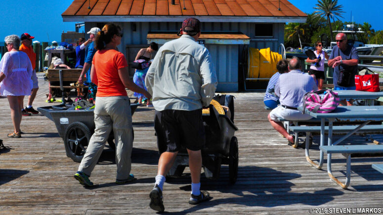Wheelbarrows are available for campers to tote their gear from the ferry dock on Garden Key to the campsite, Dry Tortugas National Park