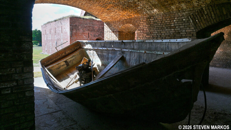 Makeshift boat known as a “chug” that carried 33 Cubans to Loggerhead Key in 2007 is on display at Fort Jefferson, Dry Tortugas National Park