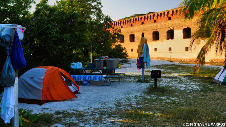 Non-shaded campsite in the main campground on Garden Key, Dry Tortugas National Park