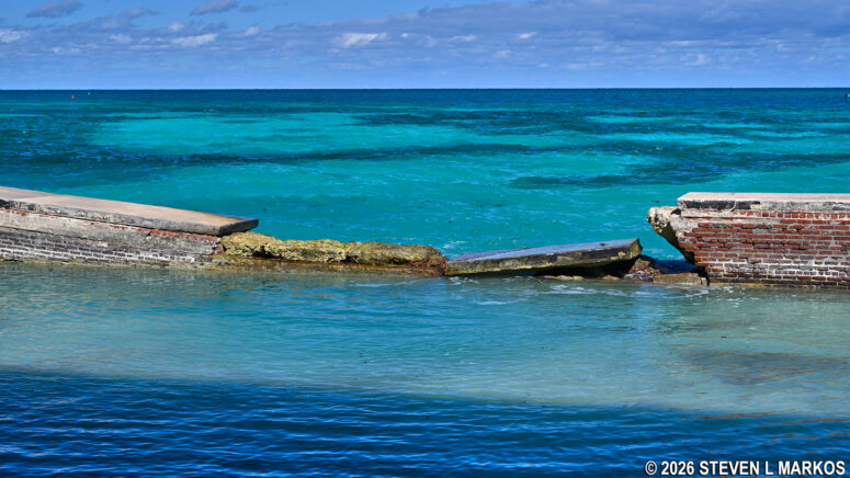 Breach in the moat wall around Fort Jefferson that existed in 2026, Dry Tortugas National Park
