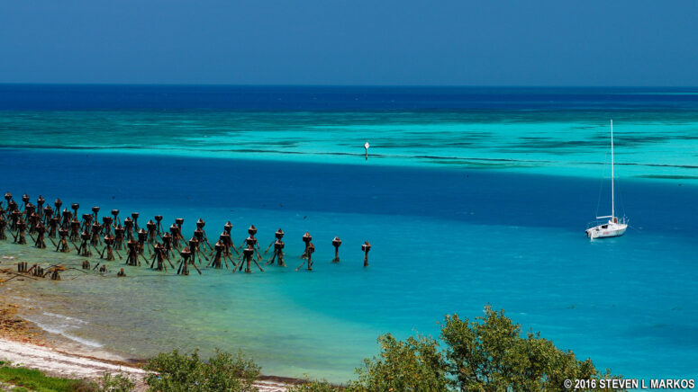 Pilings of the old North Coaling Pier at Garden Key, Dry Tortugas National Park