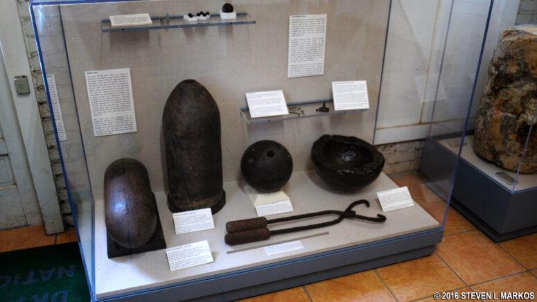 Rifled shell and cannon ball exhibit at the Dry Tortugas National Park Visitor Center on Garden Key