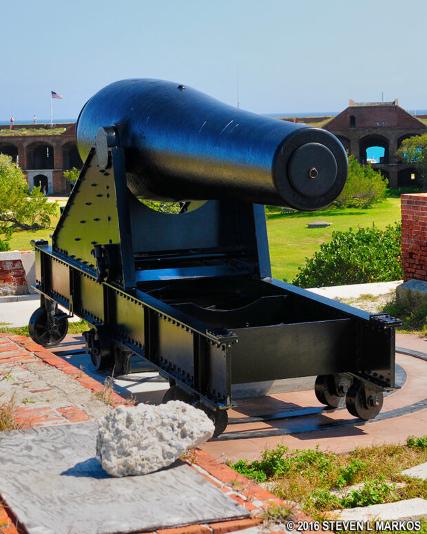 Original Rodman gun with reproduction carriage on the top level of Fort Jefferson on Garden Key in Dry Tortugas National Park