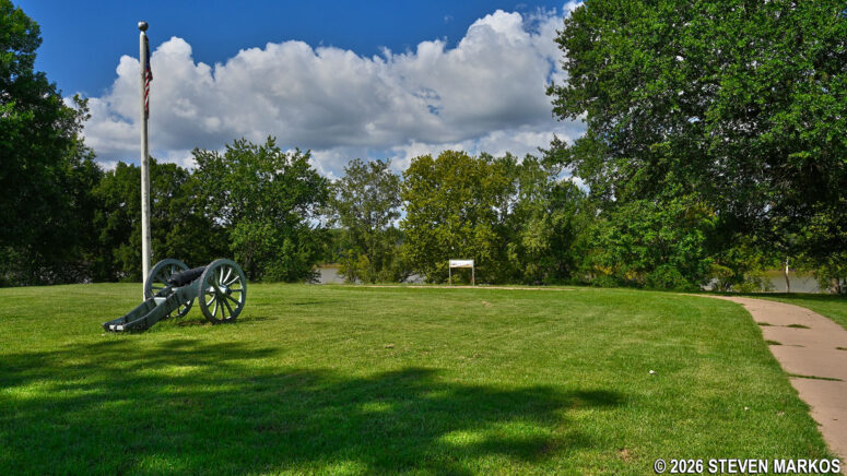 Cannon and flagpole on the River Loop Trail at Fort Smith National Historic Site