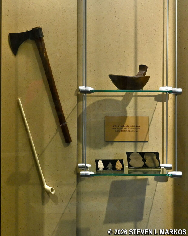 Indian-made items on display inside the Visitor Center at Fort Stanwix National Monument