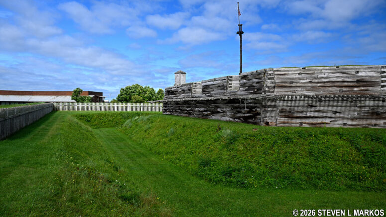 Outer palisade wall, moat, and inner wall of Fort Stanwix, Fort Stanwix National Monument