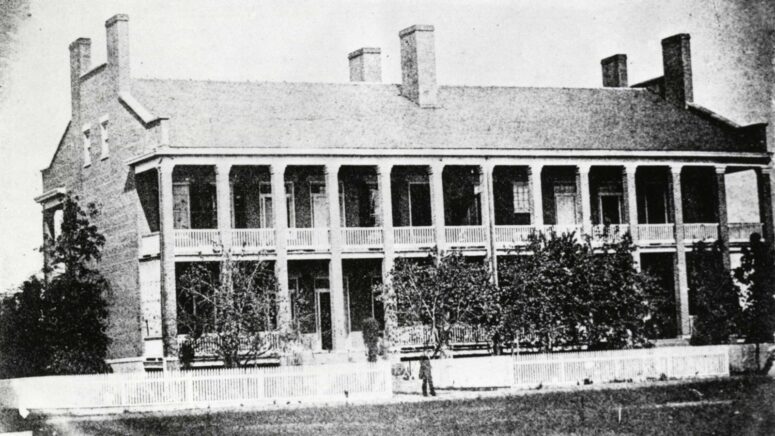 1867 photo of the South End Officers' Quarters at Fort Smith