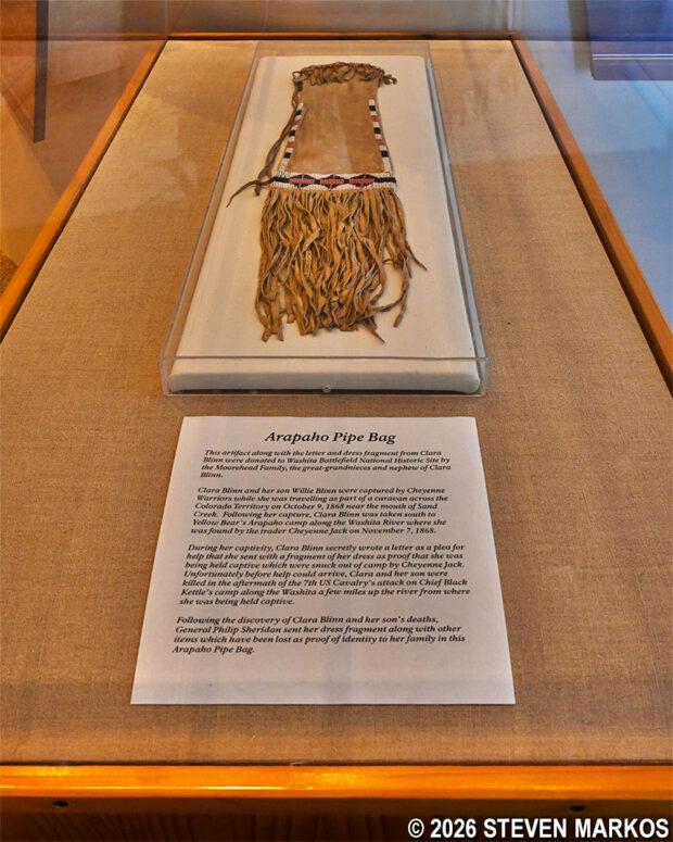 Arapaho pipe bag on display at the Washita Battlefield National Historic Site Visitor Center