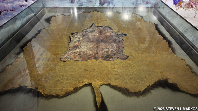 Cheyenne warrior buffalo robe on display at the Washita Battlefield National Historic Site Visitor Center