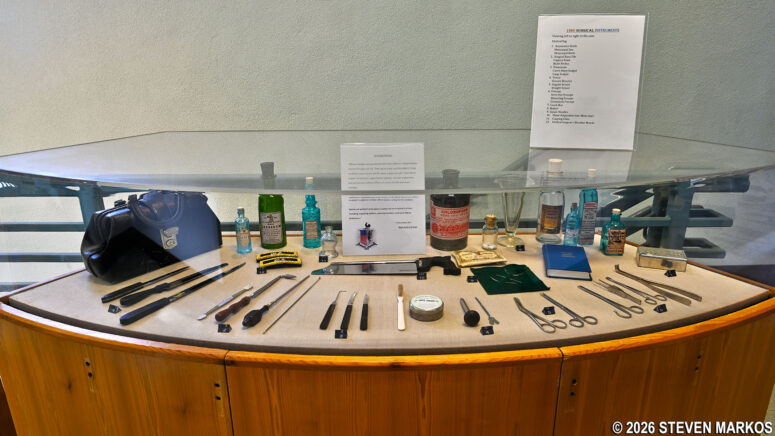 Display case with surgical instruments from the 1860s at the Washita Battlefield National Historic Site Visitor Center