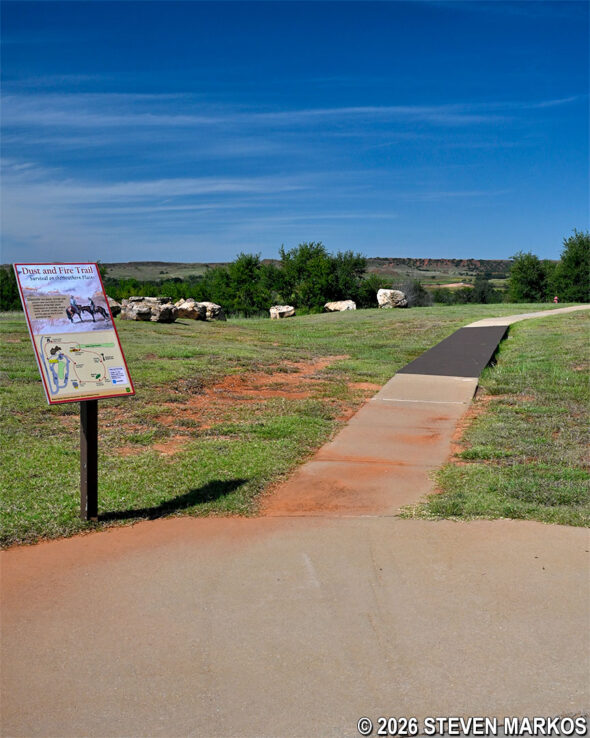 Western trailhead for the Dust and Fire Trail at Washita Battlefield National Historic Site