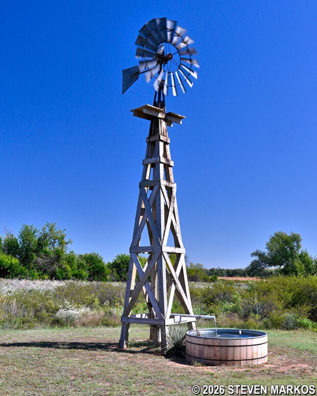 Windmill and wildlife pond on the Dust and Fire Trail at Washita Battlefield National Historic Site