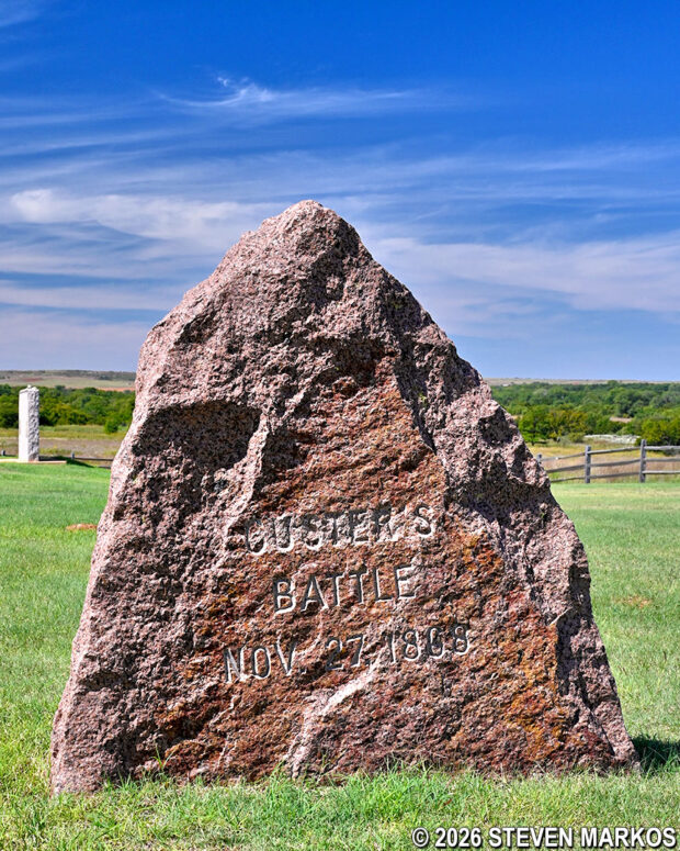 “Custer’s Battle” stone at the Battlefield Overlook parking lot, Washita Battlefield National Historic Site