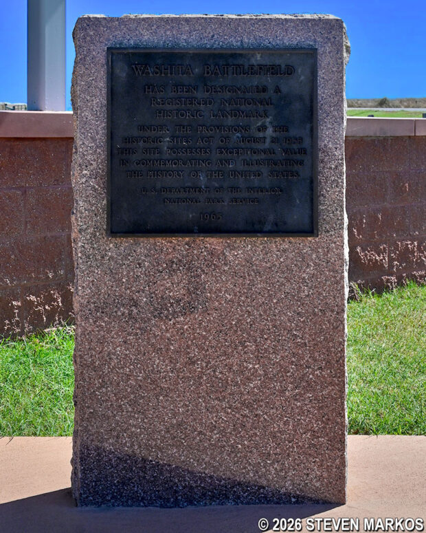 Washita Battlefield National Historic Landmark monument at the Battlefield Overlook parking lot, Washita Battlefield National Historic Site