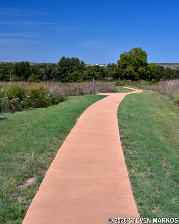 Typical terrain (crickets included) at the start of the Washita Battlefield Trail, Washita Battlefield National Historic Site