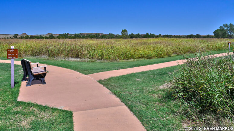 Split in the path at the midway point of the Washita Battlefield Trail at Washita Battlefield National Historic Site