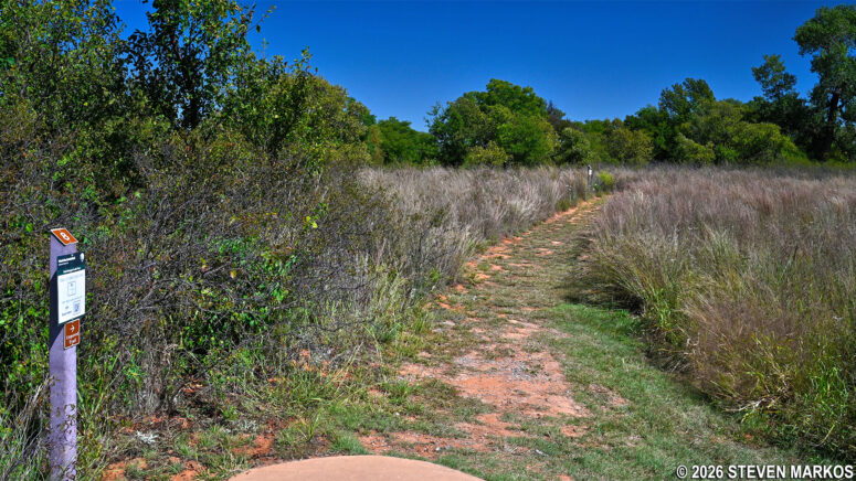 End of the paved path at Stop 8 on the Washita Battlefield Trail, Washita Battlefield National Historic Site