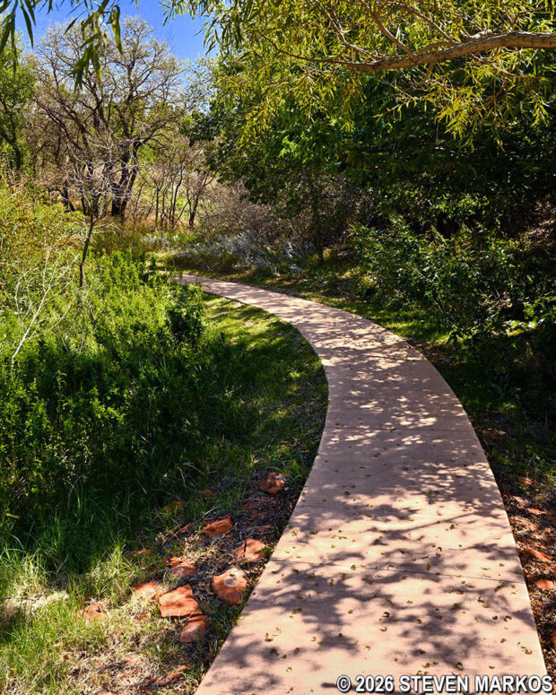 Shaded path on the east side on the Washita Battlefield Trail near Stop 12, Washita Battlefield National Historic Site