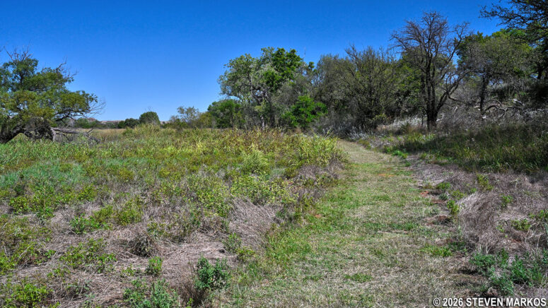 Grass path after Stop 12 on the Washita Battlefield Trail at Washita Battlefield National Historic Site
