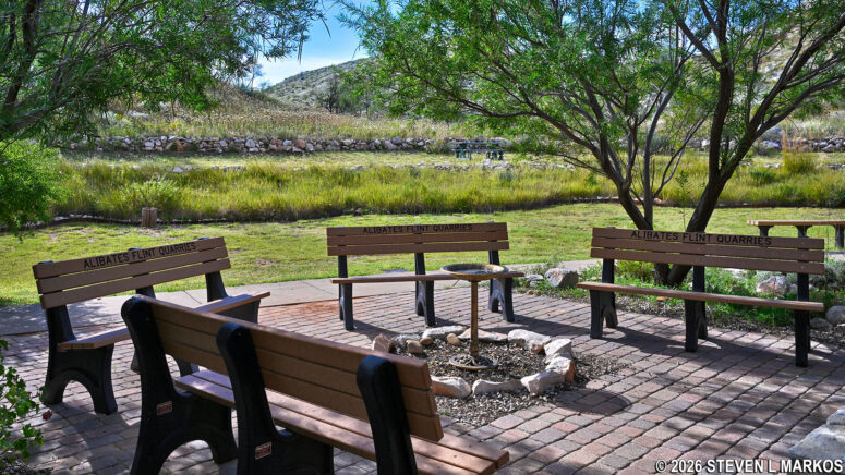 Seating area in the Alibates Gardens at the Alibates Flint Quarries National Monument Visitor Center