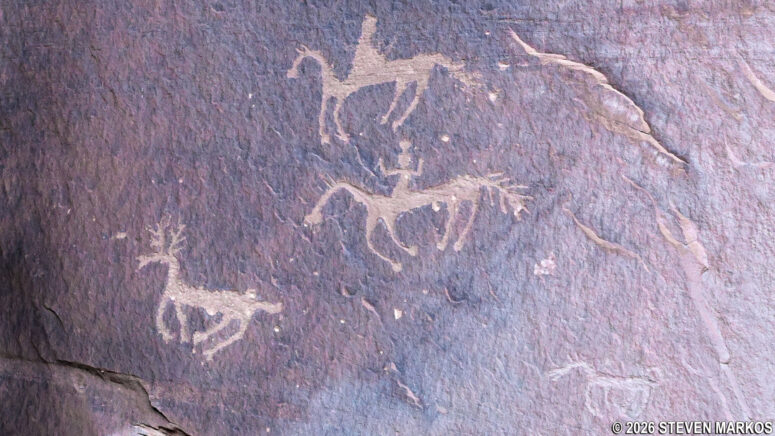 Navajo petroglyphs on the canyon wall at Canyon de Chelly National Monument