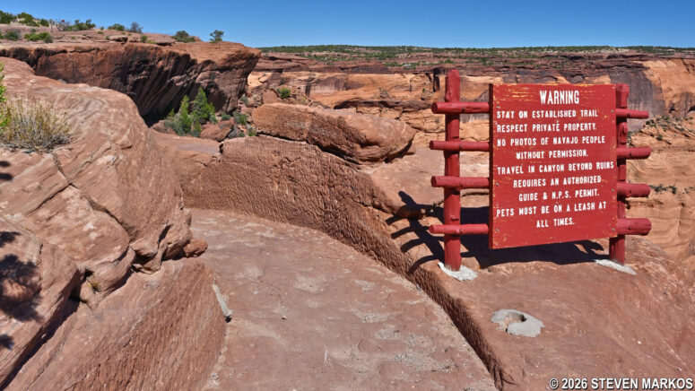 Sign at the start of the first switchback on the White House Trail at Canyon de Chelly National Monument