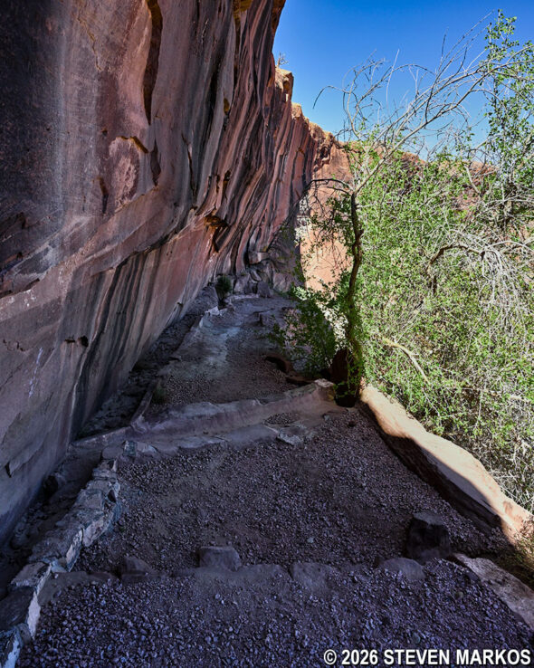 Gravel path on the downhill side of the tunnel at the end of the first switchback on the White House Trail, Canyon de Chelly National Monument