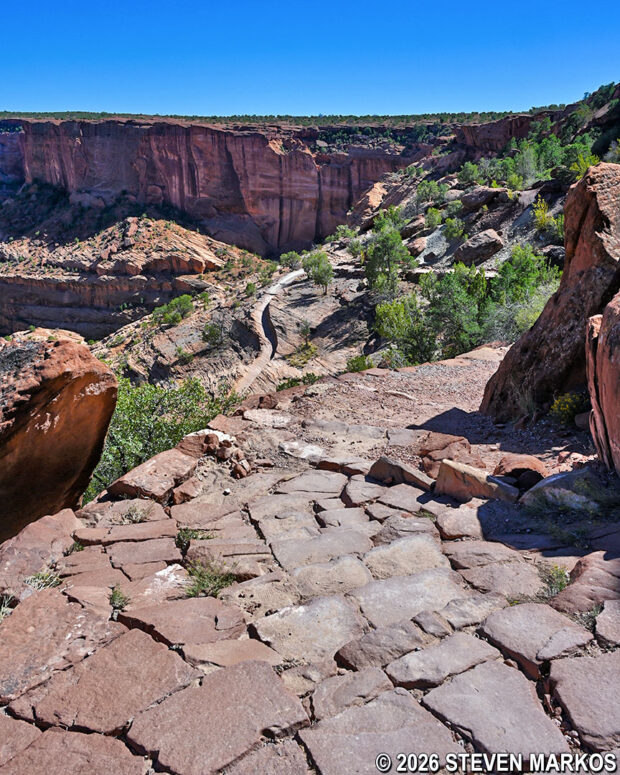 Sandstone steps at the second switchback on the White House Trail at Canyon de Chelly National Monument