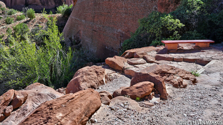 Bench at the seventh switchback on the White House Trail at Canyon de Chelly National Monument