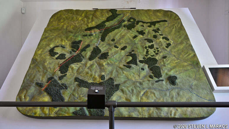 Light-animated Second Manassas battlefield map the Brawner Farmhouse at Manassas National Battlefield Park