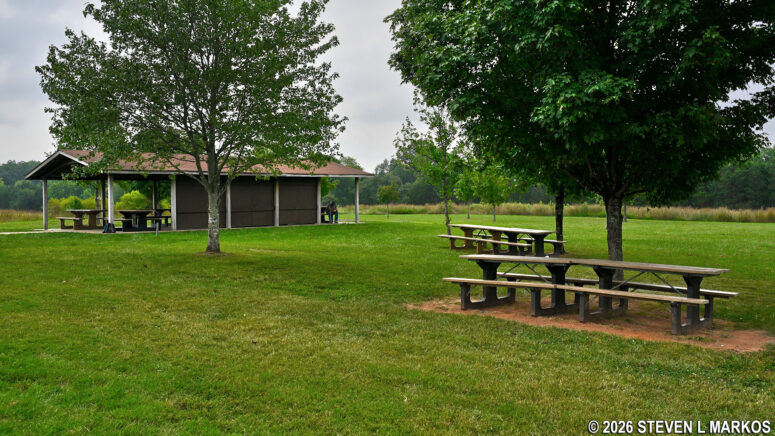 Picnic tables at the Brownsville Picnic Area in Manassas National Battlefield Park