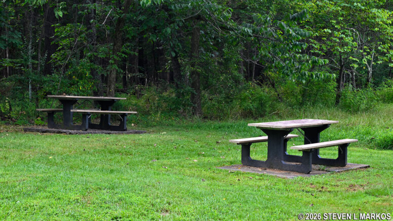 Picnic tables located on the way to the Stuart's Hill Loop Trail, Manassas National Battlefield Park