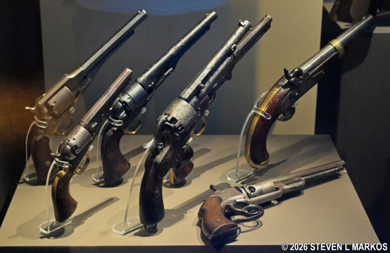 Civil War-era pistols on display in the Visitor Center museum at Manassas National Battlefield Park