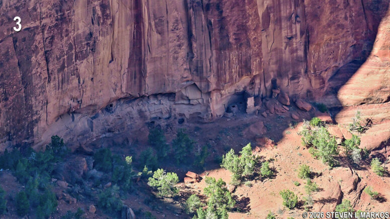 Ruins of an Ancestral Puebloan housing complex seen from the Face Rock Overlook at Canyon de Chelly National Monument