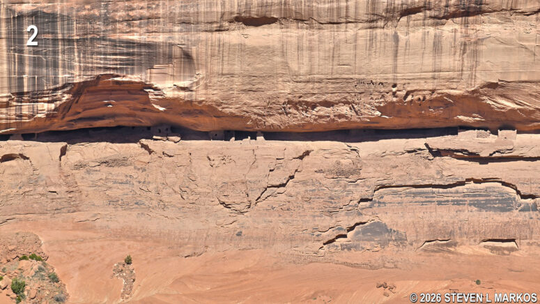 Ruins of an Ancestral Puebloan housing complex seen from the Face Rock Overlook at Canyon de Chelly National Monument