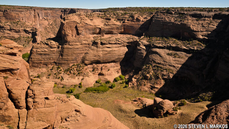 View of Canyon de Chelly from the right-side observation area of the Sliding House Overlook on South Rim Drive, Canyon de Chelly National Monument
