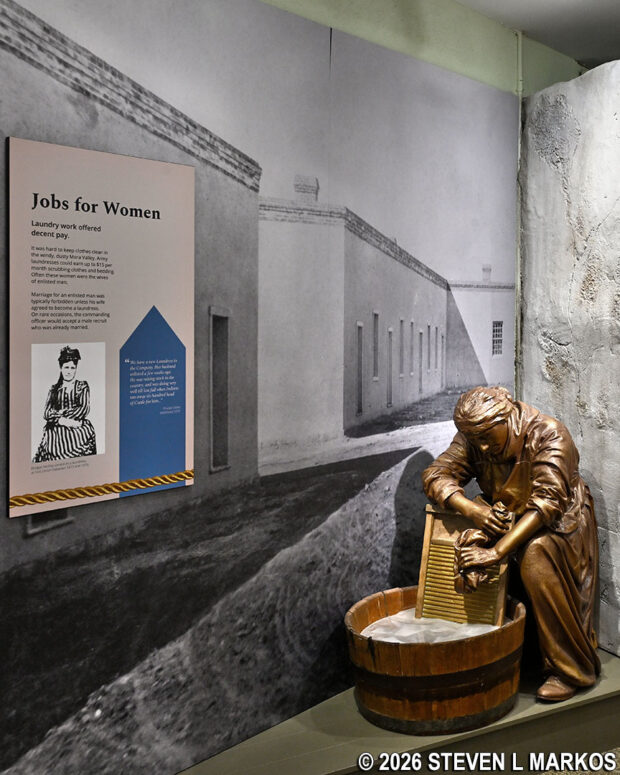 Statue of a woman laundress in the exhibit area at the Fort Union National Monument Visitor Center