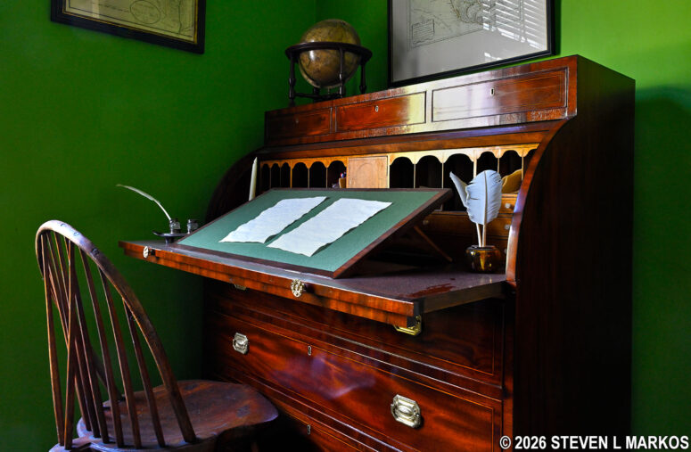 Reproduction of Alexander Hamilton’s desk is on display in the study of The Grange, Hamilton Grange National Memoria