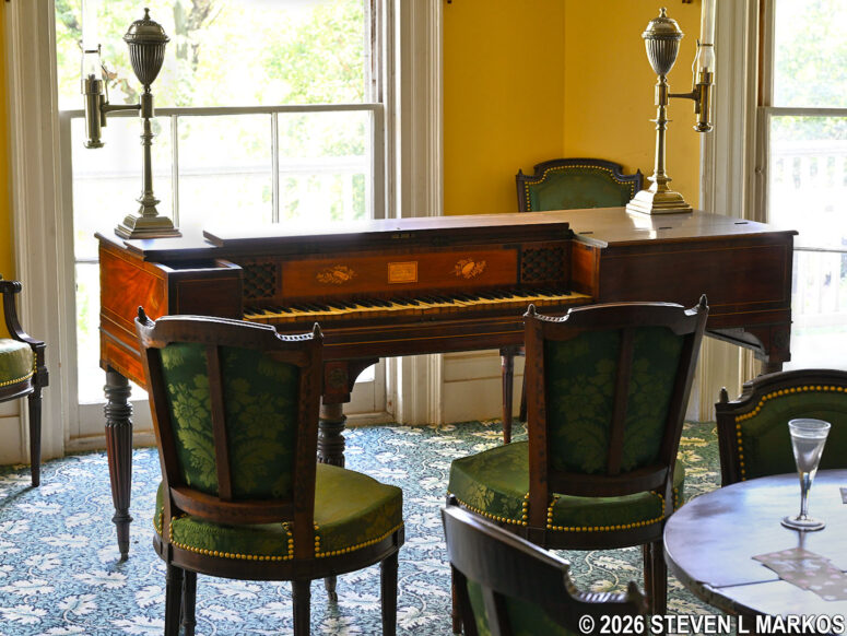 Piano forte of Alexander Hamilton’s daughter, Angelica, on display in the study at The Grange, Hamilton Grange National Memorial