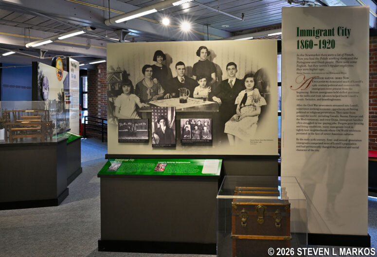Exhibit covering Lowell’s history from 1860 to 1920 at the Lowell National Historical Park Visitor Center