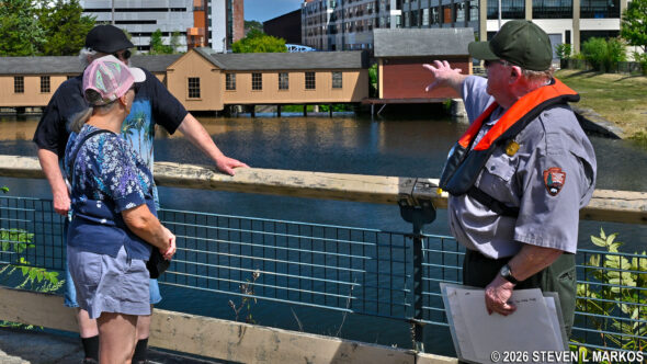 Ranger leads a tour of the Pawtucket Canal, Lowell National Historical Park
