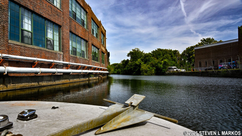 Pawtucket Canal Boat Tour returns downstream to the starting point at the Swamp Locks, Lowell National Historical Park