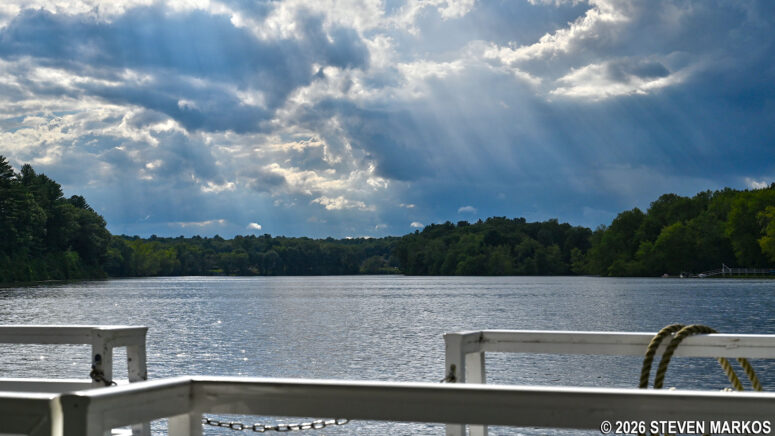 View of the Merrimack River from the National Park Service's boat cruise, Lowell National Historical Park