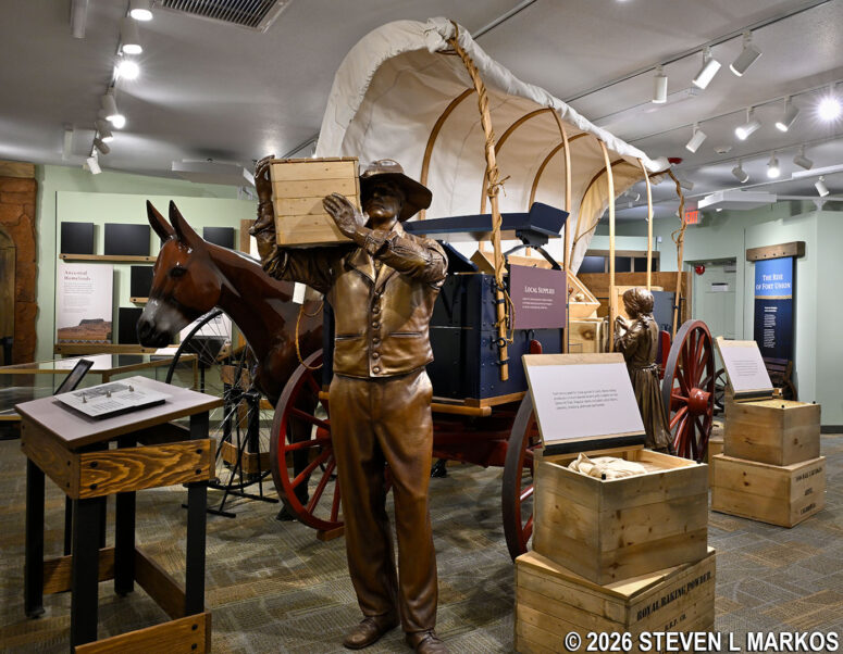 Replica supply wagon in the exhibit area at the Fort Union National Monument Visitor Center