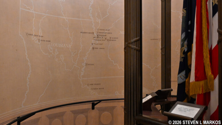 Wall mural of a map depicting major Civil War battles inside one of the reliquaries of Grant's Tomb, General Grant National Memorial