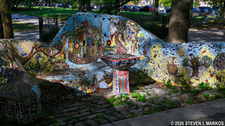 Bench from the early 1970s community art project surround Grant's mausoleum, General Grant National Memorial