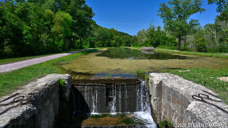 Wide area of Lock 70 on the Chesapeake and Ohio Canal allowed boats to pull over without blocking the lock
