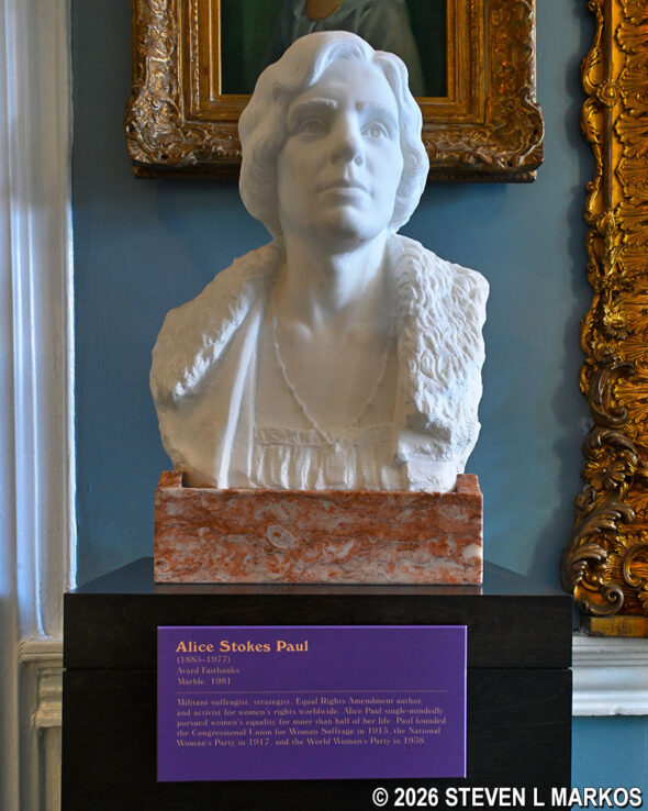Bust of suffragist Alice Paul on display at Belmont-Paul Women's Equality National Monument in Washington, D. C.
