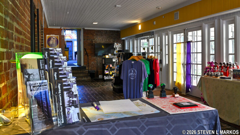 Information desk and souvenir store in the entrance hallway of Belmont-Paul Women's Equality National Monument in Washington, D. C.